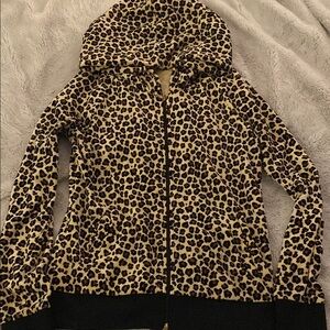 Juicy Couture Brown and Black Leopard Print Velour Zip Up